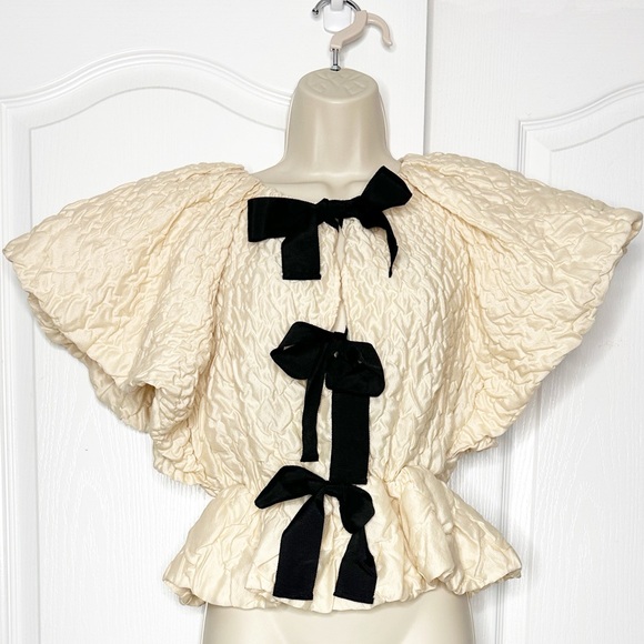 Ulla Johnson Babette Cloqué Bow Top Puff Sleeve Peplum Size 4 NWOT - Picture 5 of 16